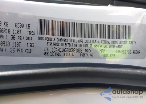 2019 Dodge Durango Sxt Awd из США, поврежденный, VIN 1C4RDJAG0KC821839